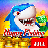 Happy Fishing game icon with a smiling anglerfish